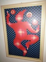 Victor Vasarely - "Le jongleur" - nagyméretű, színes szitanyomat.