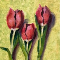 Három szál tulipán - keretezett olajfestmény