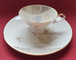 Német porcelán kávés teás reggeliző szett hiányos csésze kistányér virág mintával tányér