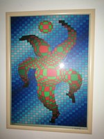 Victor Vasarely - "Le jongleur" - nagyméretű, színes szitanyomat.
