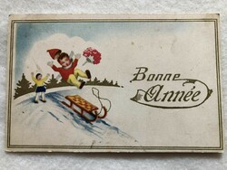 Antik, régi grafikus, aranyozott Karácsonyi képeslap   -  Postatiszta           -3.