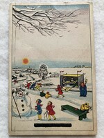 Antik, régi grafikus Karácsonyi képeslap             -3.