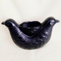 Fekete kerámia kaspó, madaras váza, gyertyatartó