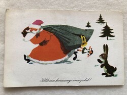Régi rajzos Karácsonyi képeslap - Szilas Győző rajz               -5.
