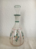 Hand enameled, vintage glass bottle with stopper