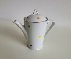 Old Hólloháza porcelain colorful polka dot coffee pot retro mocha spout mid century