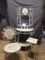 Vintage dressing table with small table and chair, hand painted