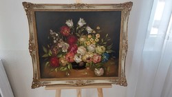 (K)  Gyönyörű virágcsendélet nyomat nagyon jó keretben 71x60 cm kerettel