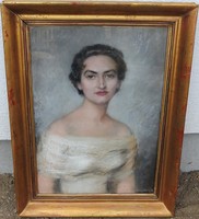 Fiatal Hölgy Arcképe  - nagyméretű jelzett pasztell festmény