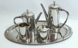 Ezüstözíött, ezüst nikkelezett Art Deco kávés, teás készlet