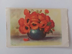 Régi virágos képeslap levelezőlap pipacs