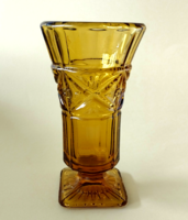 Antique amber-colored thick glass Czech vase
