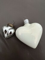 Two glass heart Christmas tree decorations