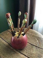 Hollóházi antique majolica apple slicer copper knife set