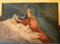 Arno von Riesen Szűz Mária alvó Jézusra vigyáz festménye alapján papírnyomat 100 cm x 68 cm