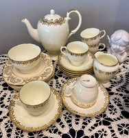 Szépséges angol krém-arany porcelán teás szett és 6 sütis tányér