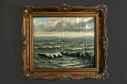 Endrődy A. Háborgó tenger Tájkép 70x80cm -- hullámzó víz hullámok vihar 60x70 áttört blondel keret