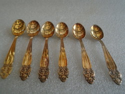 6 Double gold-plated (thick silver-plated) mocha spoons,