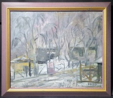 Hajós (Dutch) year (1935-): fog - oil painting framed