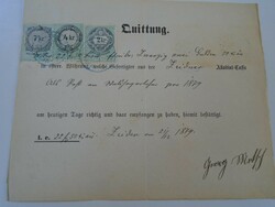 Za427.4 Old document - receipt - quittung - zeiden - black pile - 1879 - 22 frt 50 kr duty stamps