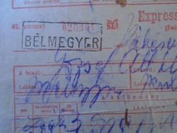 ZA431.2  Régi irat Expresszáruvevény Bélmegyer - Békéscsaba Kossuth 1957 -Vasút - MÁV
