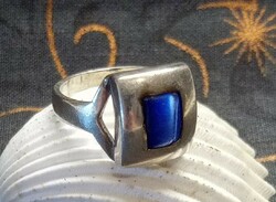 Videóval! Régi dekoratív kék macskaszem köves ezüst gyűrű