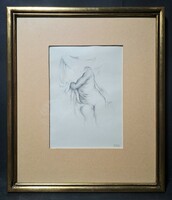Female nude torso - graphite drawing in a nice frame - marked 