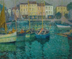 Henri Le Sidaner - Csónakok a kikötőben - vakrámás vászon reprint