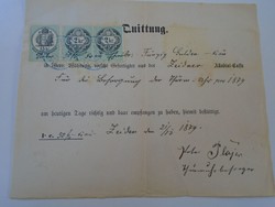 Za427.11 Old document - receipt - quittung - zeiden - black pile - 1879 - 50 frt duty stamps