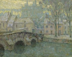 Henri le sidaner - winter street girl - quilted canvas reprint