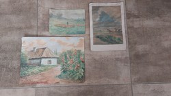(K) 3 small watercolor paintings, in the condition shown in the photos. The price is for 3 pieces.