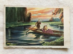 Antik rajzos, színezett romantikus képeslap  - 1928                        -3.