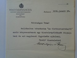 Za432.22 Hungarian-French insurance company -Budapest- signed letter of the director wearing a vest 1936