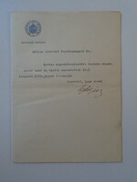 Za432.18 Jenő Nyári, autograph letter of thanks from the managing director of the financial institution center 1933