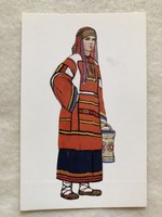 Régi rajzos orosz női népviseleti képeslap - Tambov tartomány                                    -3.