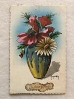 Antik, régi virágos képeslap - szignózott