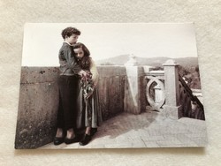 Old romantic postcard with kids