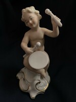 Beautiful special antique flawless schaubach kunst drummer putto figural porcelain...