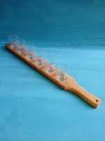 Wooden drink holder + 6 glasses