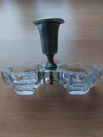 Etched glass art deco table spice holder with alpaca attachment
