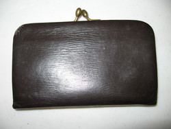 Old buckled black leather wallet with box