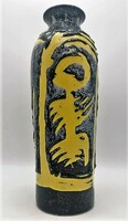 Large, 33.5 cm retro vase, yellow, Hungarian applied art ceramics