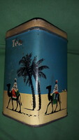 Régi Szocreál Csemege boltos fém dísz teás lemez doboz afrikai jelenet 12 x 7 x 7 cm a képek szerint