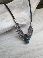 Eagle leather necklace with green mineral pearls