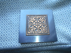 Art gallery 70s bronzed metal box with wooden inlay