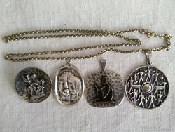 Retro artisan silver plated pendants from the 60s together!