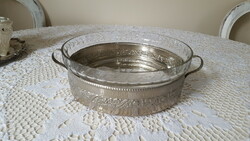 Old metal tray with polished glass insert, fruit bowl