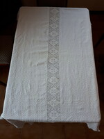 Transylvanian snow-white embossed tablecloth with crochet lace insert and border