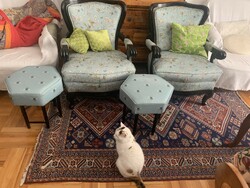 Beautifully Restored Two Armchairs with Two Small Tables