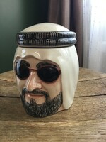 Dubai hand painted Arabic man's head ceramic mug with lid